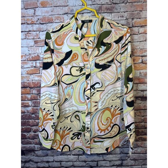 lior button up shirt blouse long sleeve mutli-colored abstract womens size Large - Picture 1 of 5